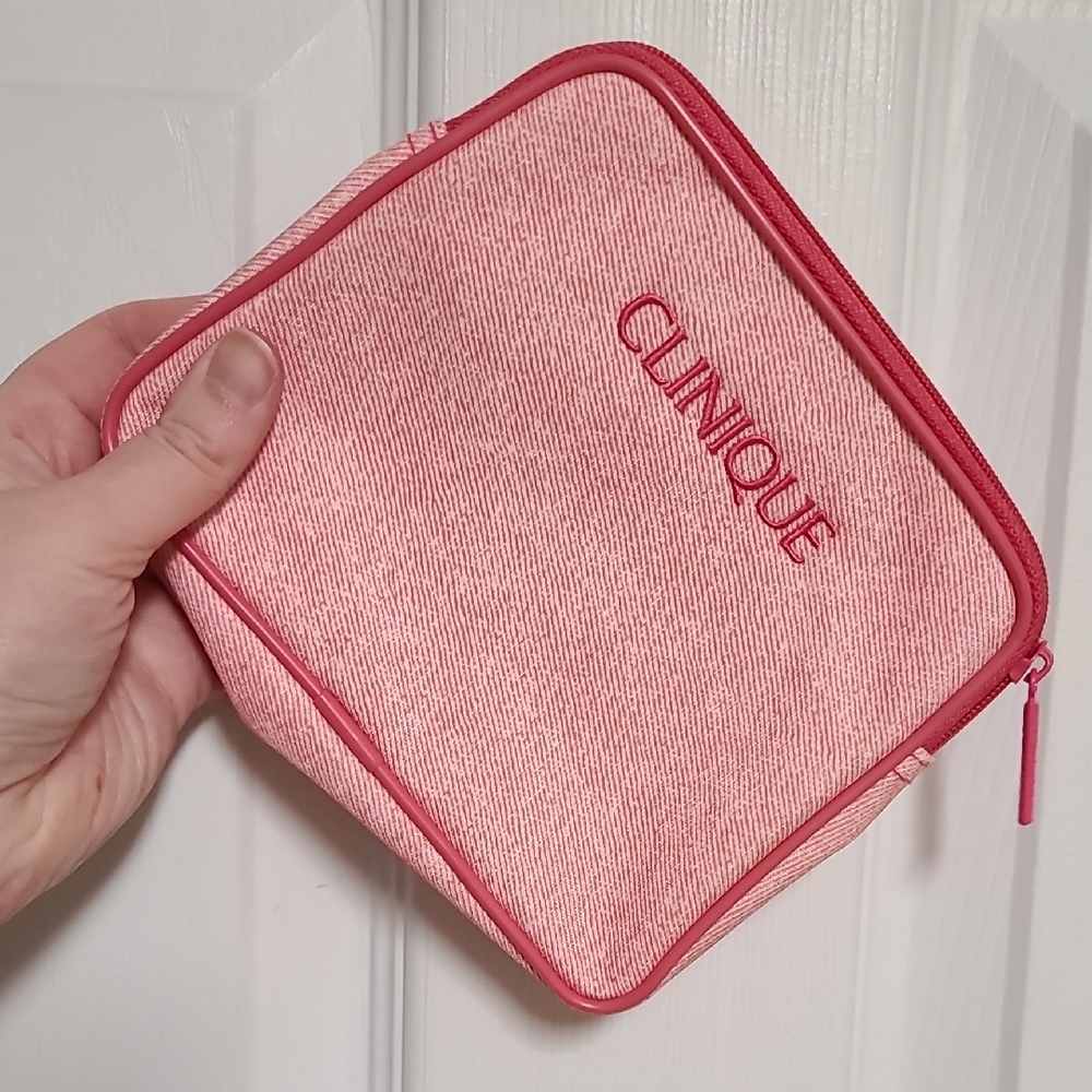 Clinique Pink Zippered Makeup Cosmetic Bag